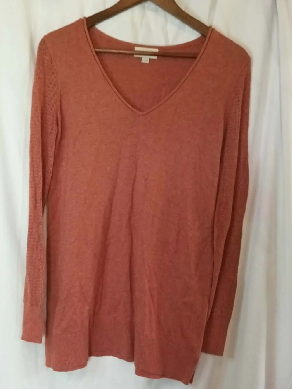 LOFT V-Neck Long Sleeve Sweater Rusty Orange Pumpkin Spice Office Medium Autumn